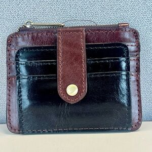 NWT Patricia Nash Cassis Leather Colorblock ID Wallet- British Tan/Black